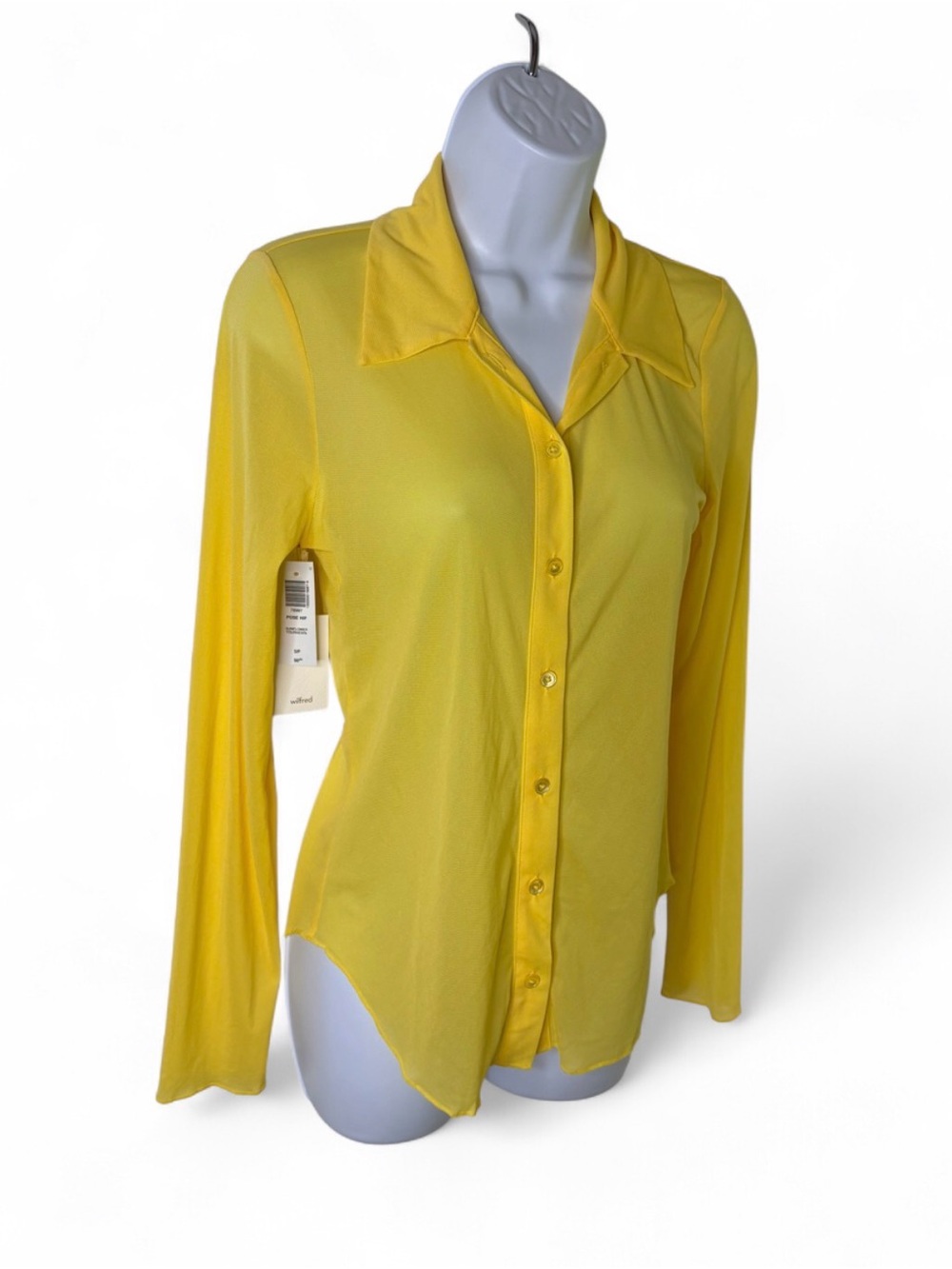 NWT Wilfred Aritzia Pose Hip Sheer Mesh Long Sleeve Button Up Blouse Sz Small